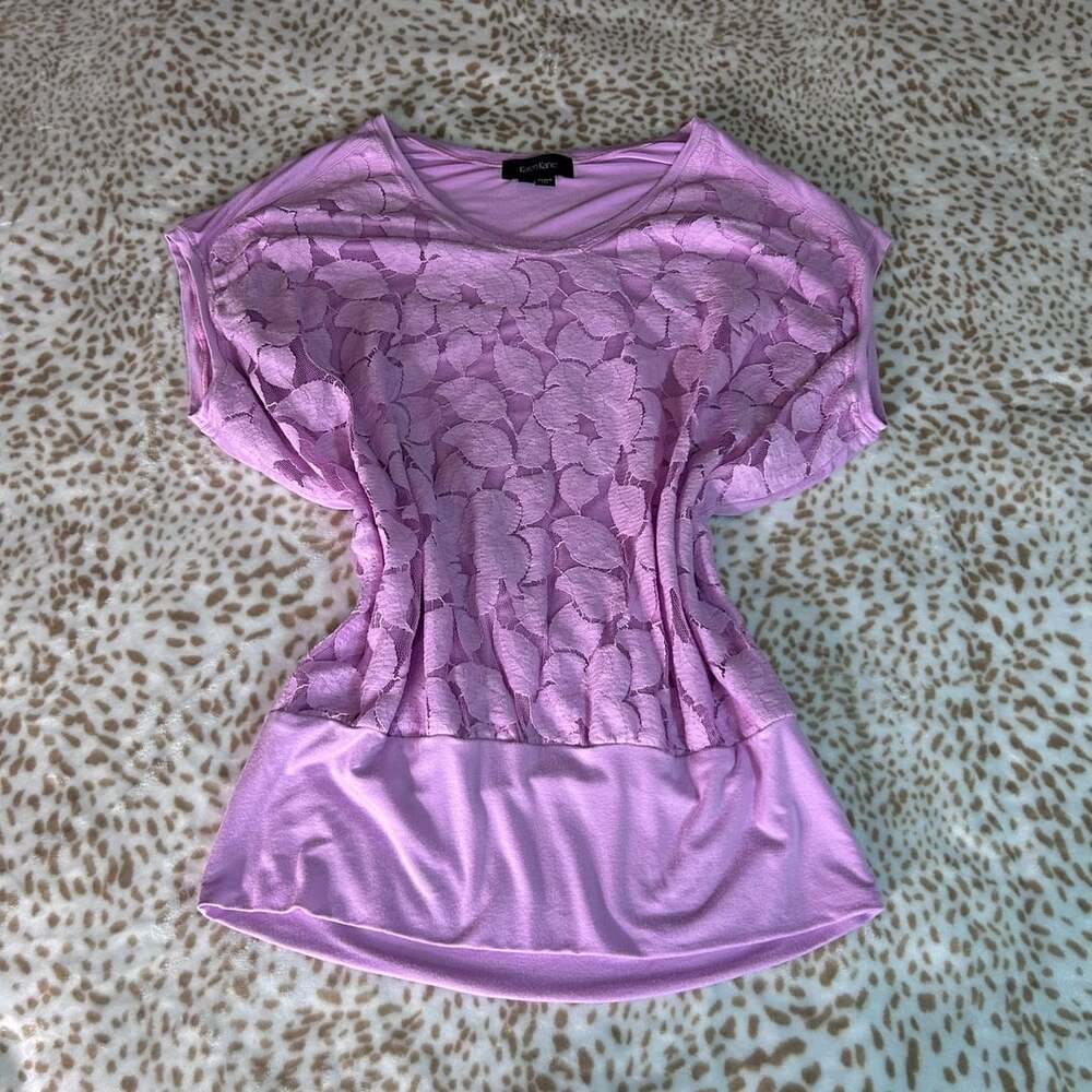 Karen Kane Lace Top Pink Short Sleeve